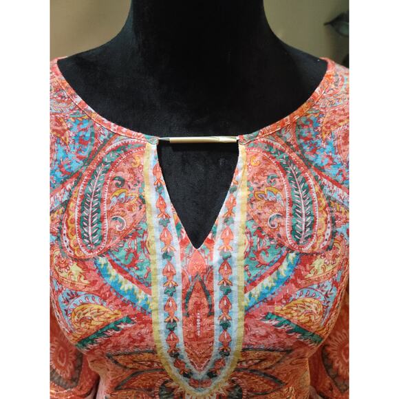 Ruby Rd Blouse Women's Large Multicolor Paisley Print Long Sleeve Tunic Top - Picture 5 of 14